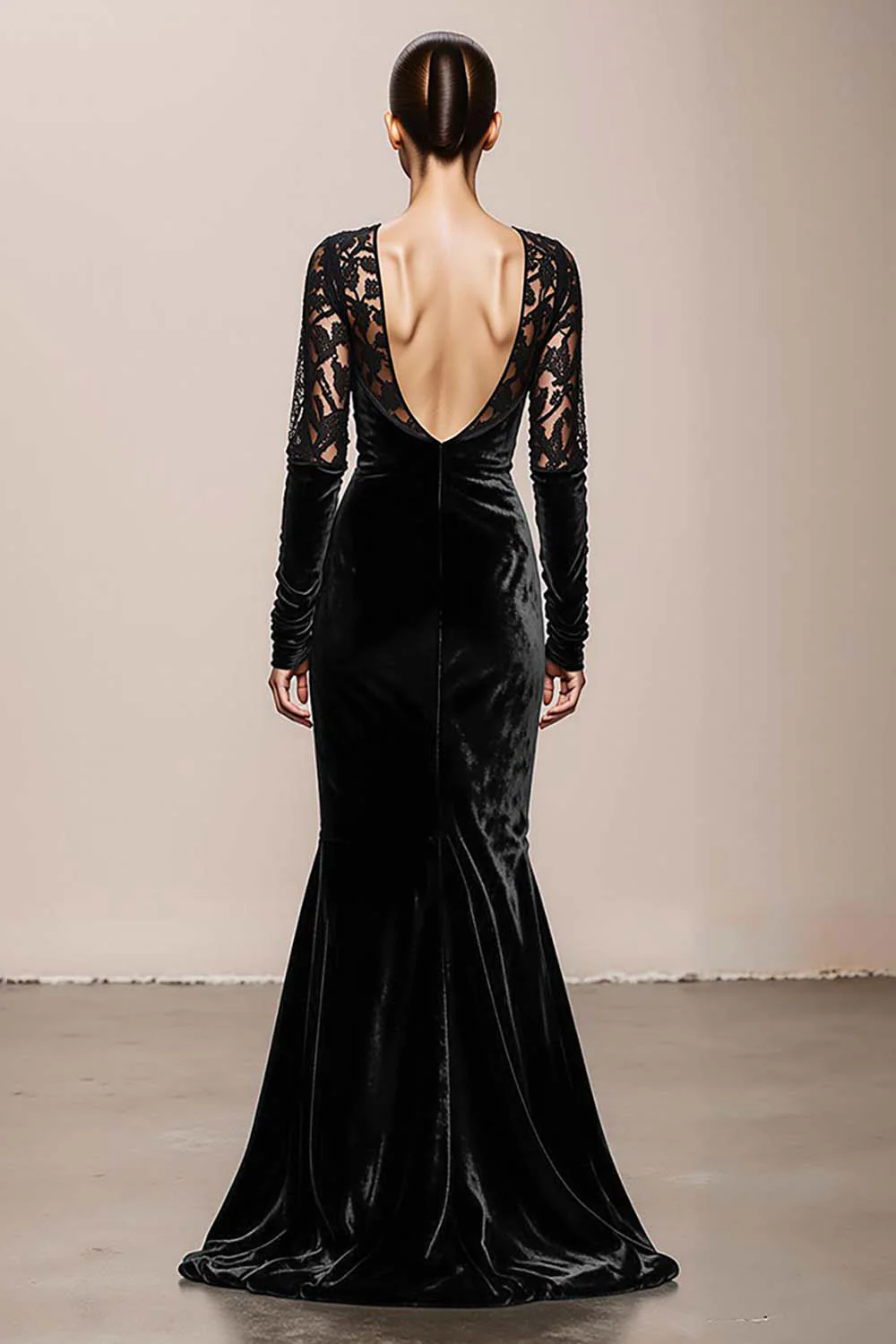 Dark Green V-Neck Velvet Mermaid Long Formal Dress with Lace - VNBITS