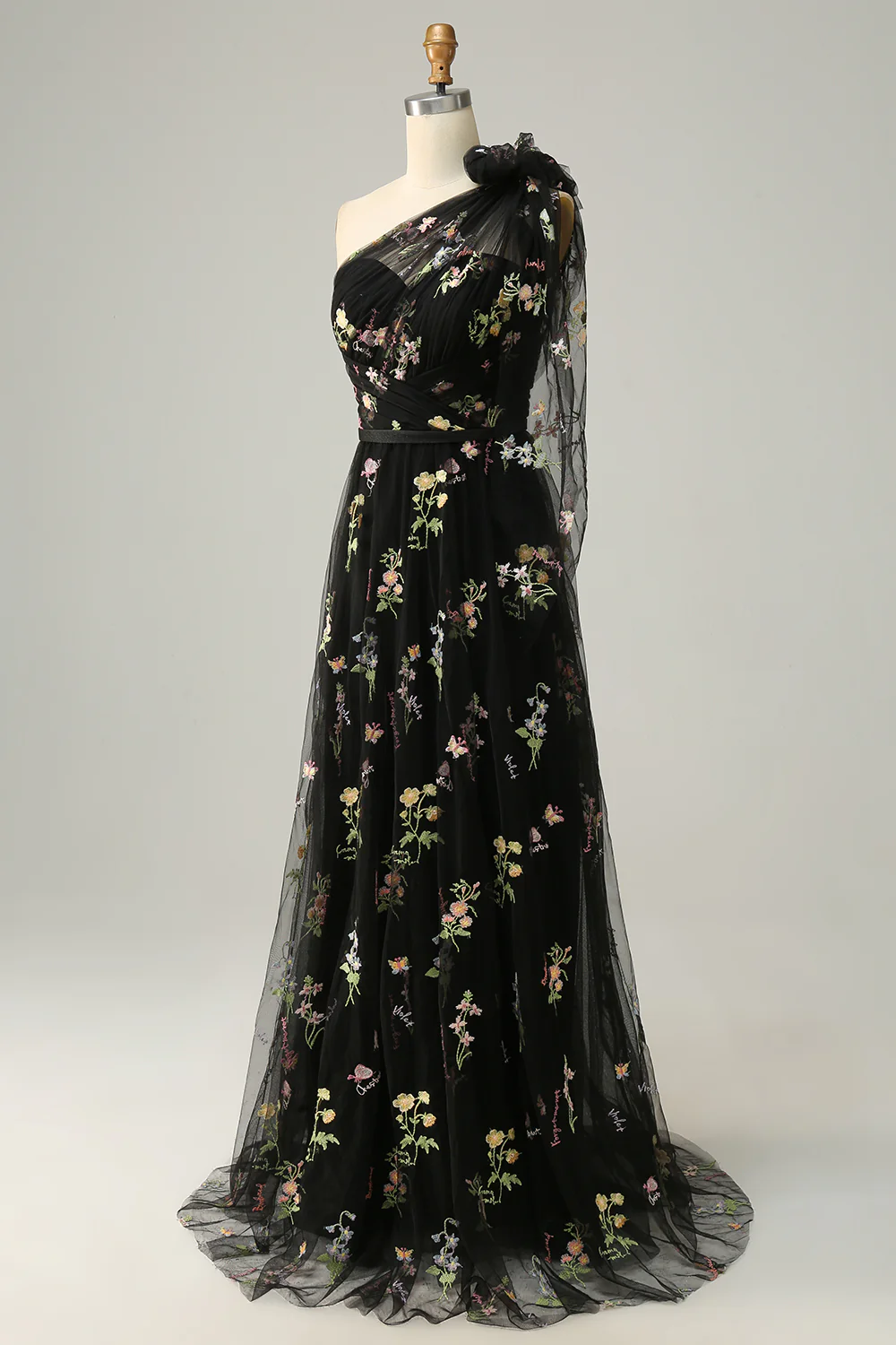 A-Line Grey Blue Long Prom Dress With Embroidery - VNBITS