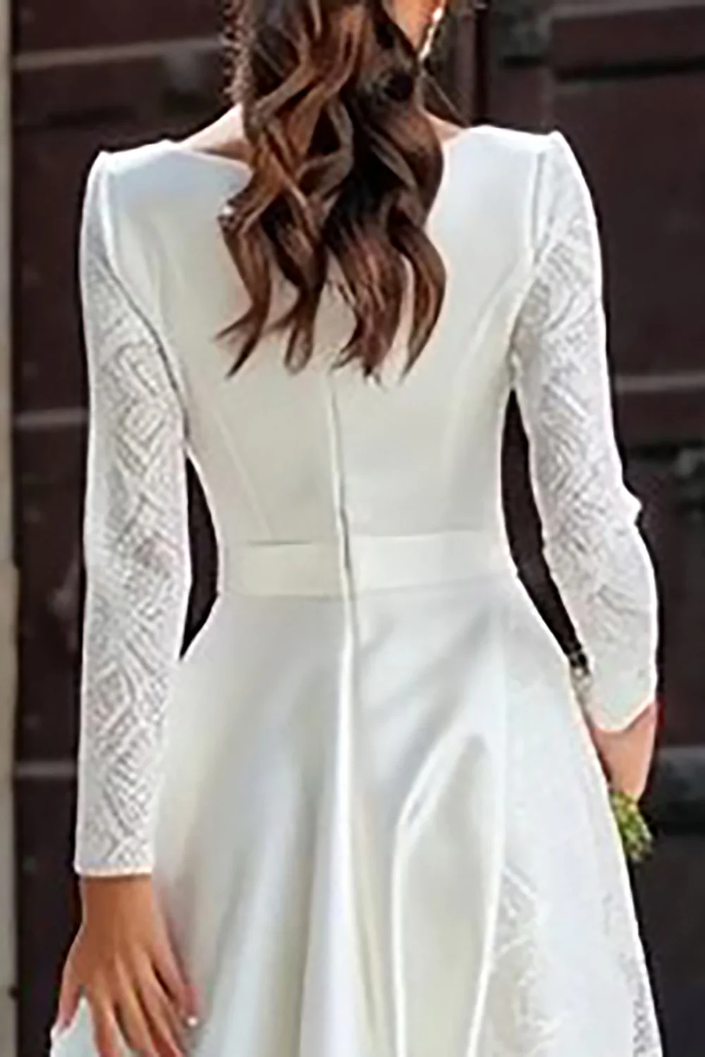Ivory A Line Boat Neck Long Sleeves Engagement Dress with Pockets - VNBITS