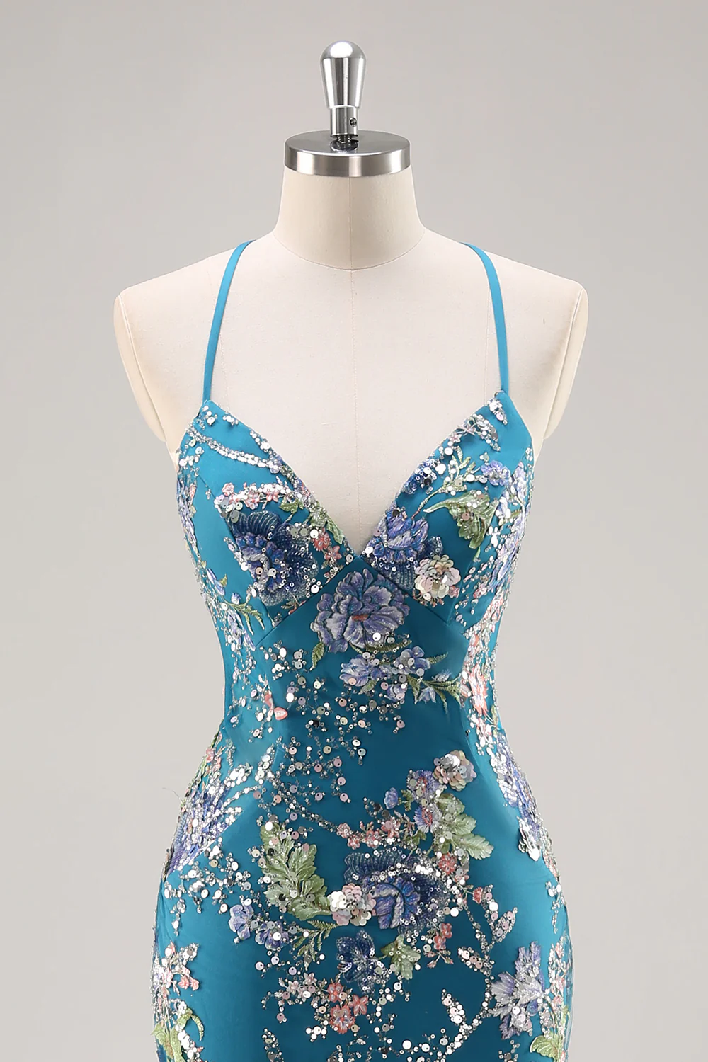 Sparkly Peacock Floral Beaded Mermaid Long Prom Dress with Sequins - VNBITS