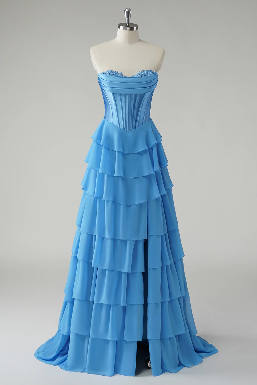 Yellow A-Line Tiered Sweetheart Long Prom Dress with Slit - VNBITS