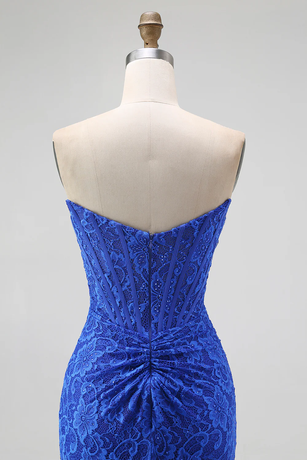 Royal Blue Sweetheart Mermaid Lace Long Corset Prom Dress with Slit - VNBITS