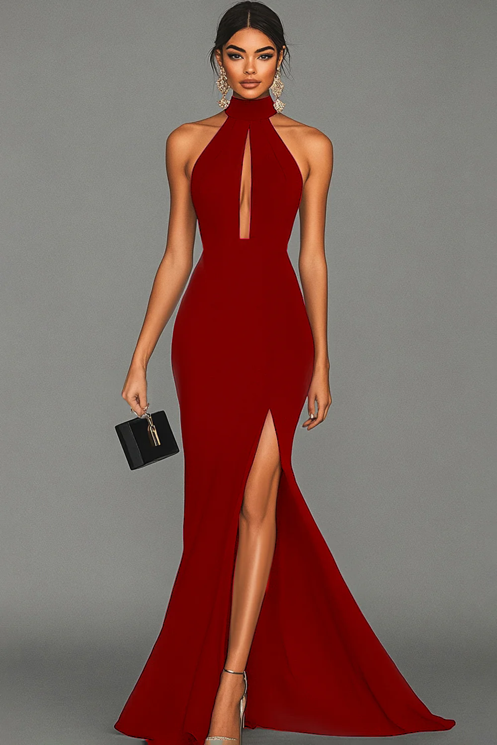 Black Mermaid Halter Neck Satin Long Formal Dress - VNBITS