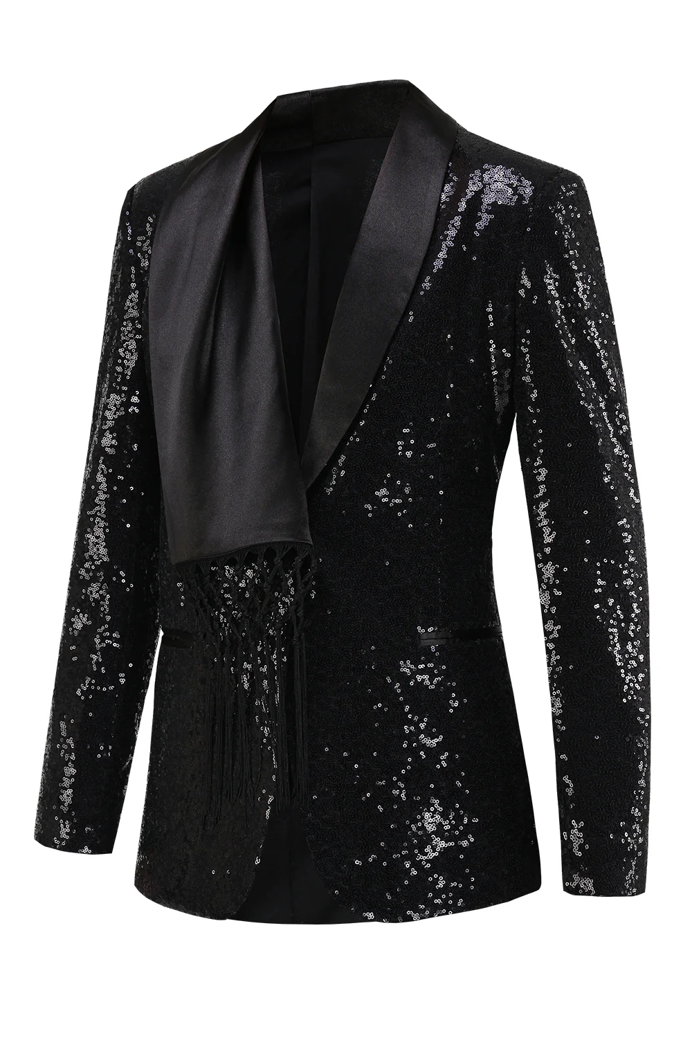 Sparkly Black Women's Party Blazer with Fringes - VNBITS
