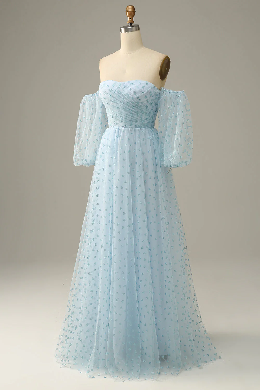 Sky Blue Off The Shoulder Prom Dress - VNBITS