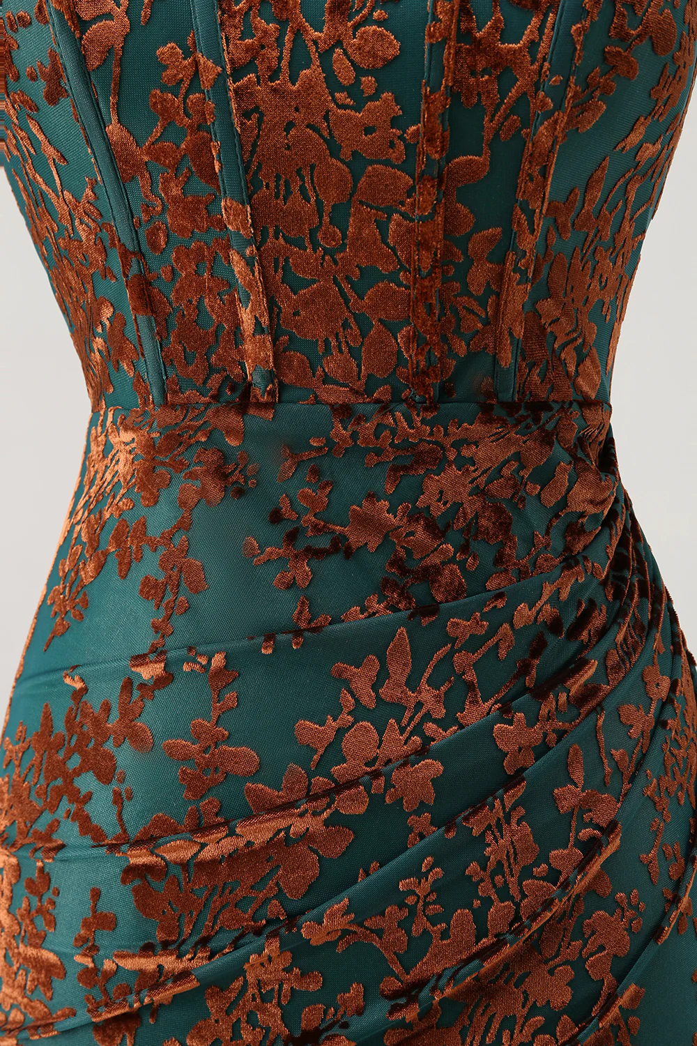 Peacock Green Velvet Mermaid Corset Long Wedding Guest Dress with Slit - VNBITS