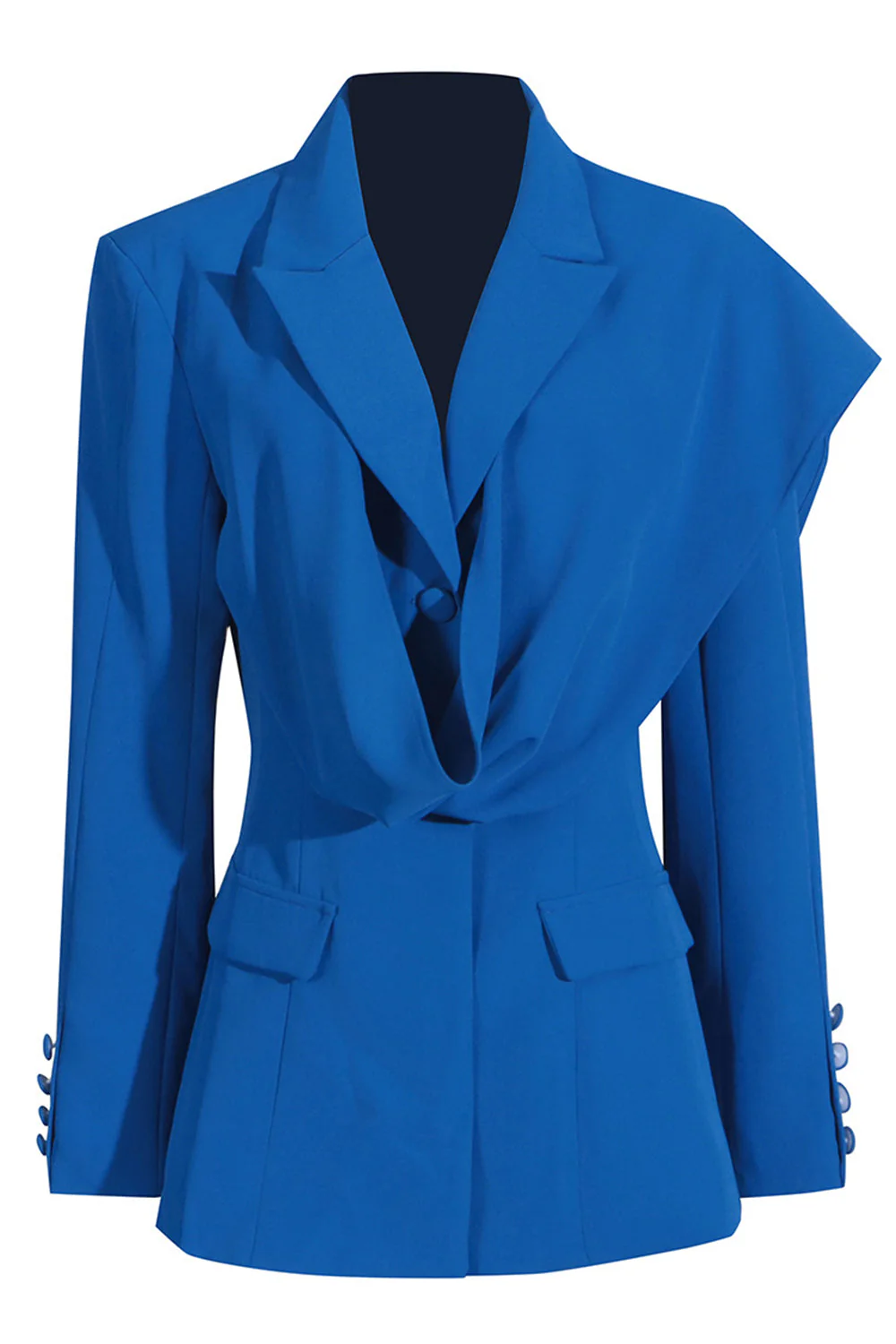 Royal Blue Asymmetrical Notched Lapel Women Blazer - VNBITS