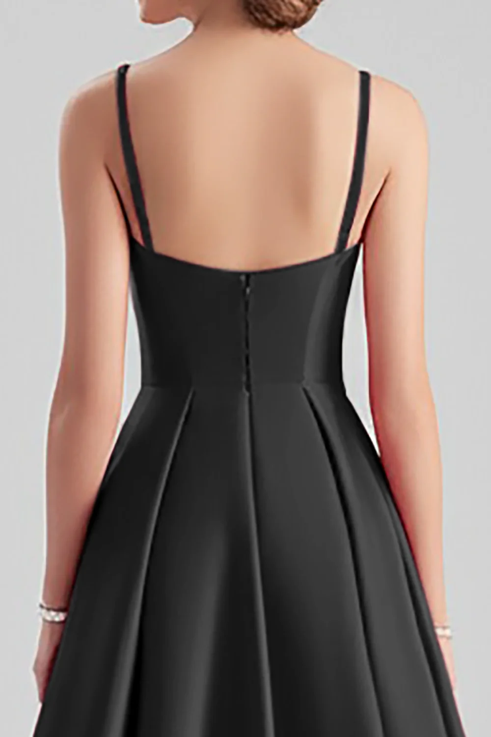 Black Satin A Line Spaghetti Straps Long Formal Dress - VNBITS