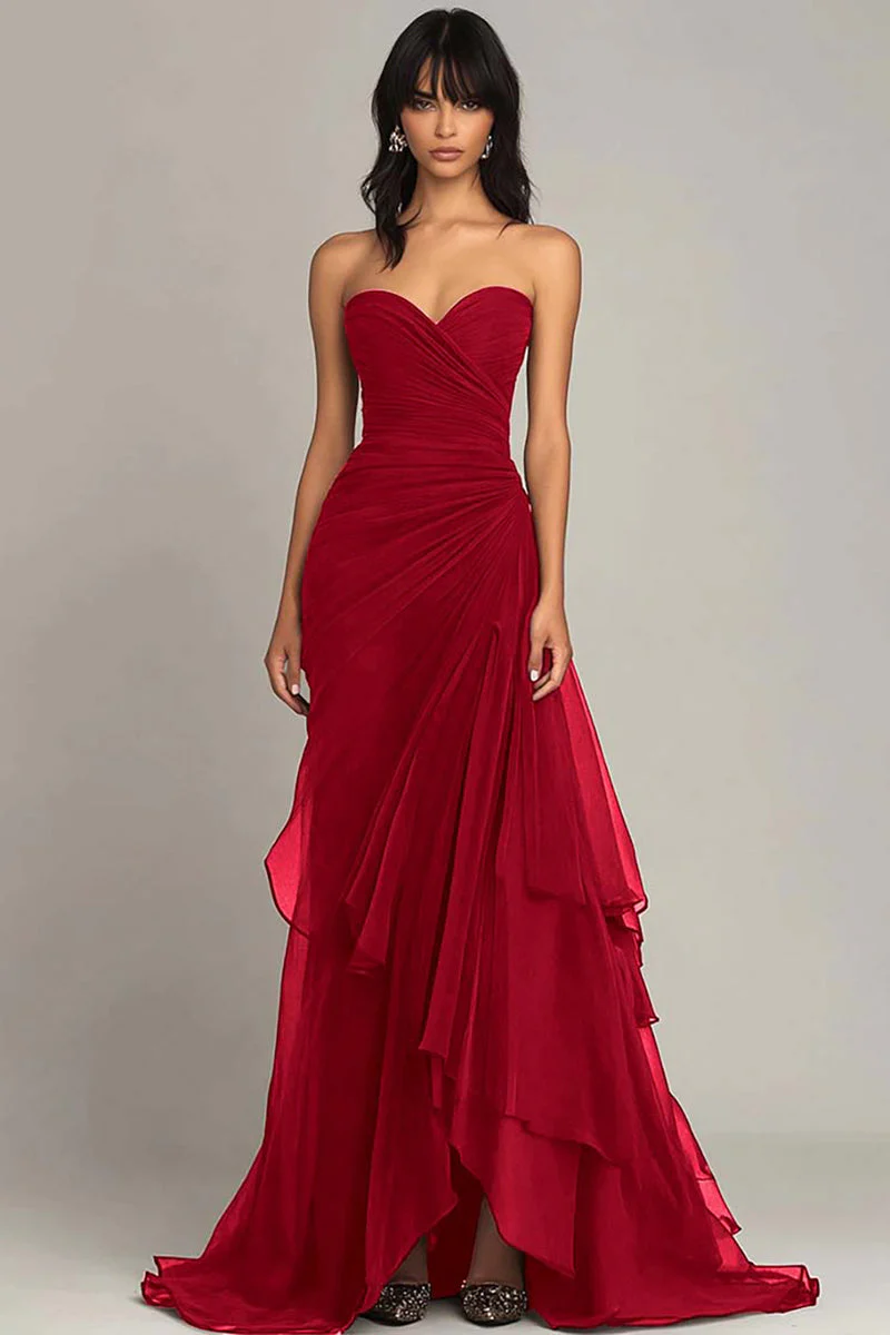 Black Sweetheart Ruched Ruffled Long Formal Dress - VNBITS