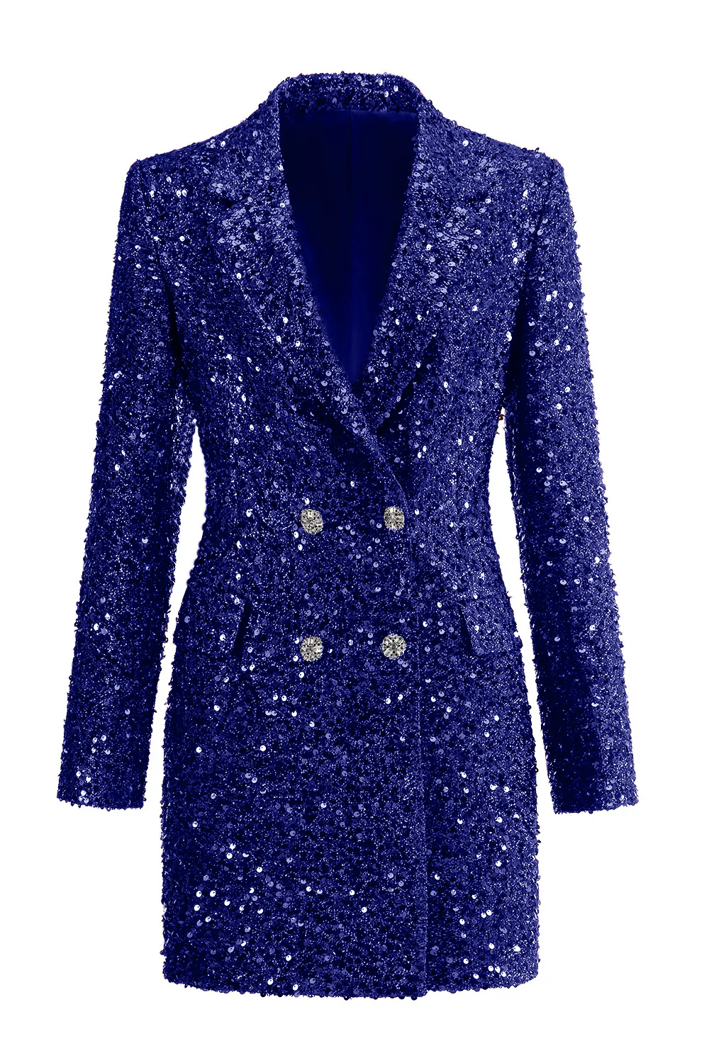 Sparkly Fuchsia Notched Lapel Women's Long Blazer - VNBITS