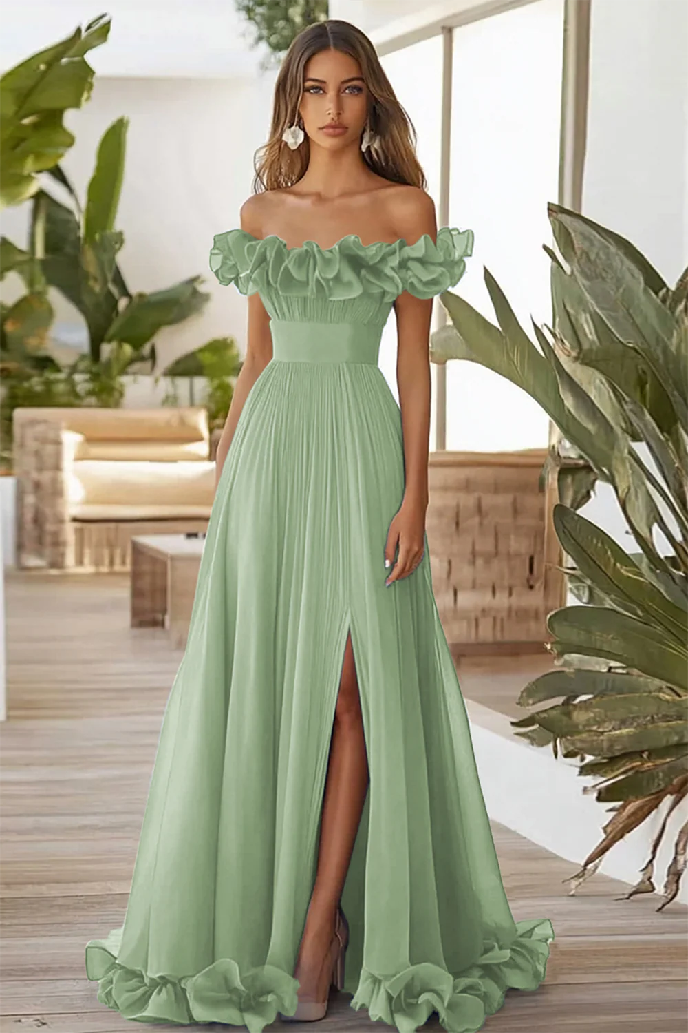 Dark Navy A Line Off the Shoulder Long Formal Dress with Slit - VNBITS