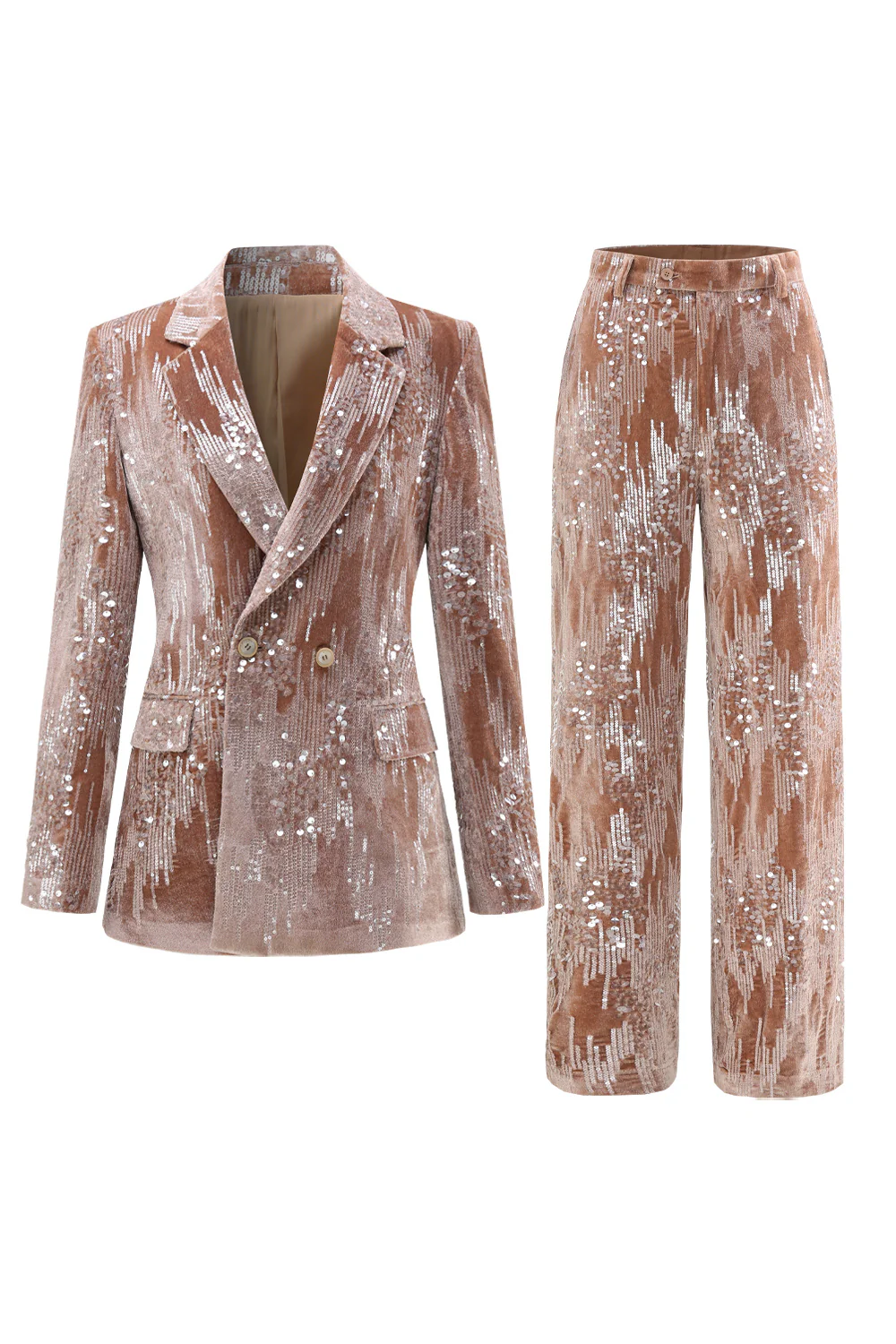 Sparkly Dusty Rose 2 Pieces Notched Lapel Women's Prom Suits with Feather - VNBITS