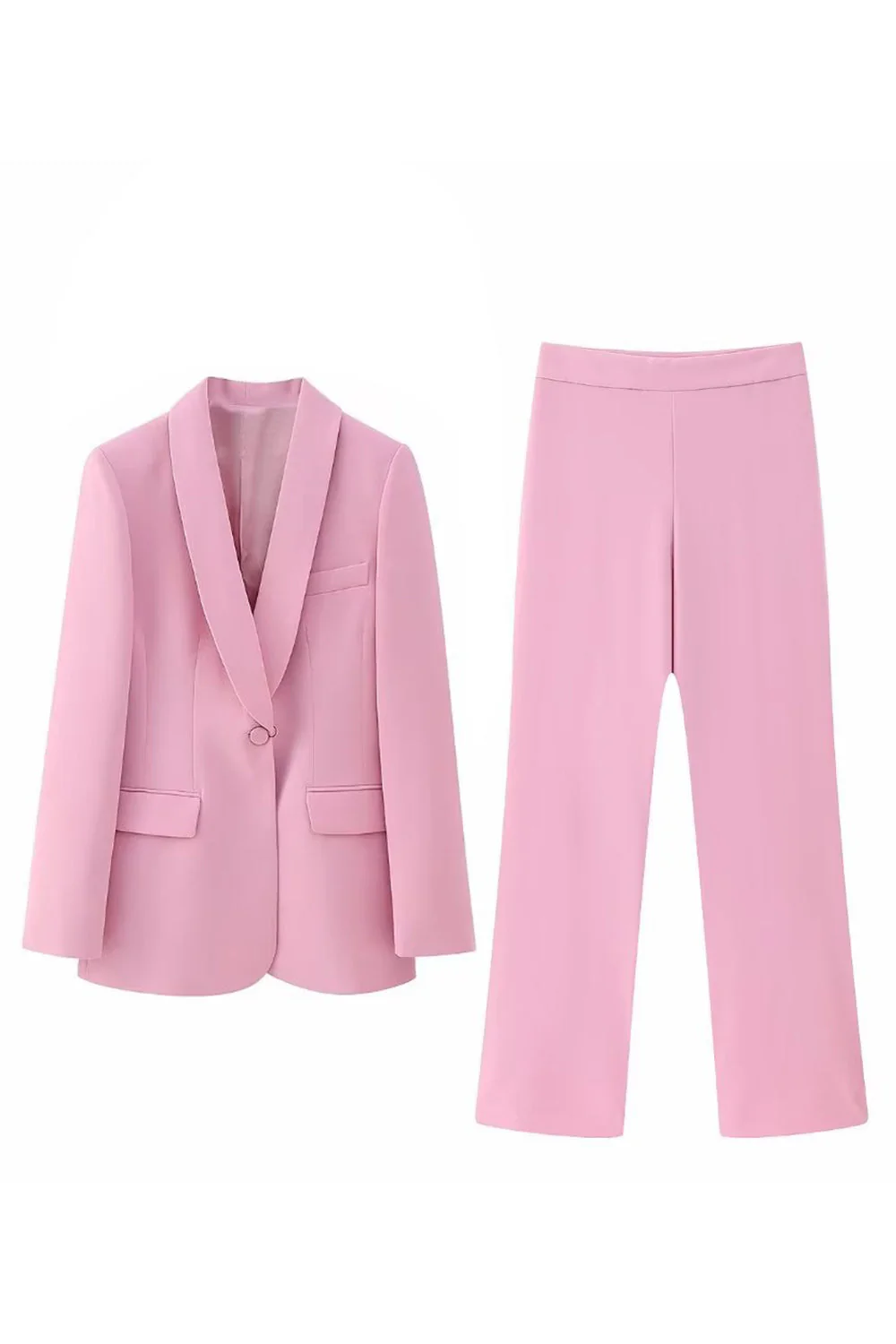 Pink Shawl Lapel One Button 2 Pieces Women Suits - VNBITS