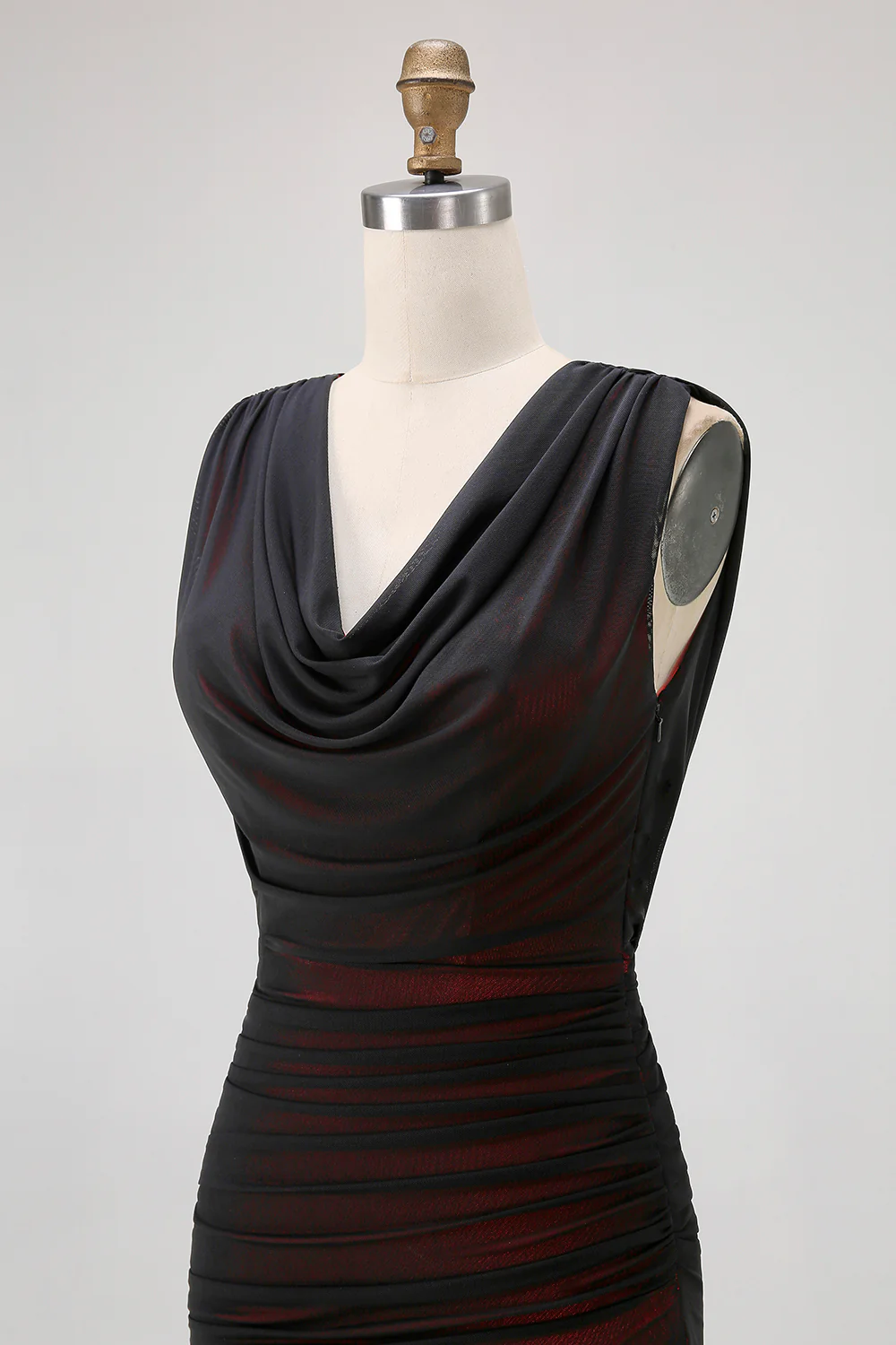 Black Red Backless V-Neck Long Bridesmaid Dress with Slit - VNBITS