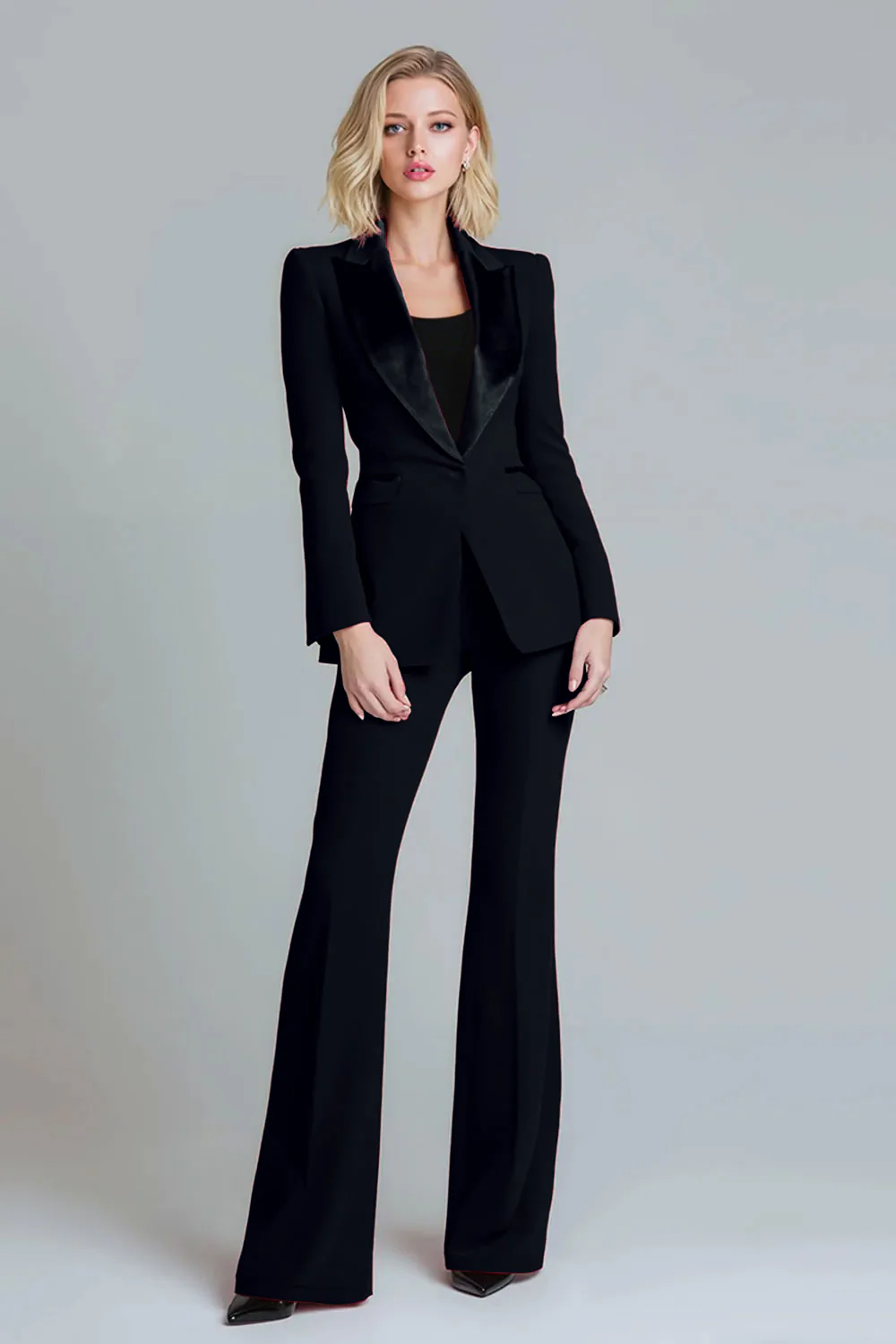 Red 2 Piece Peak Lapel Women Prom Suits with Sleeves - VNBITS