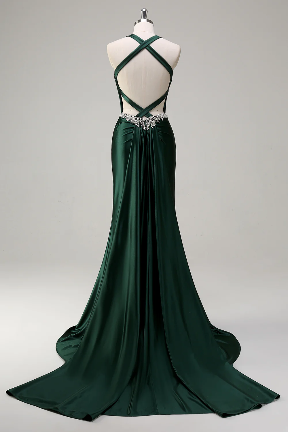 Dark Green Floral Mermaid Corset Satin Long Prom Dress - VNBITS