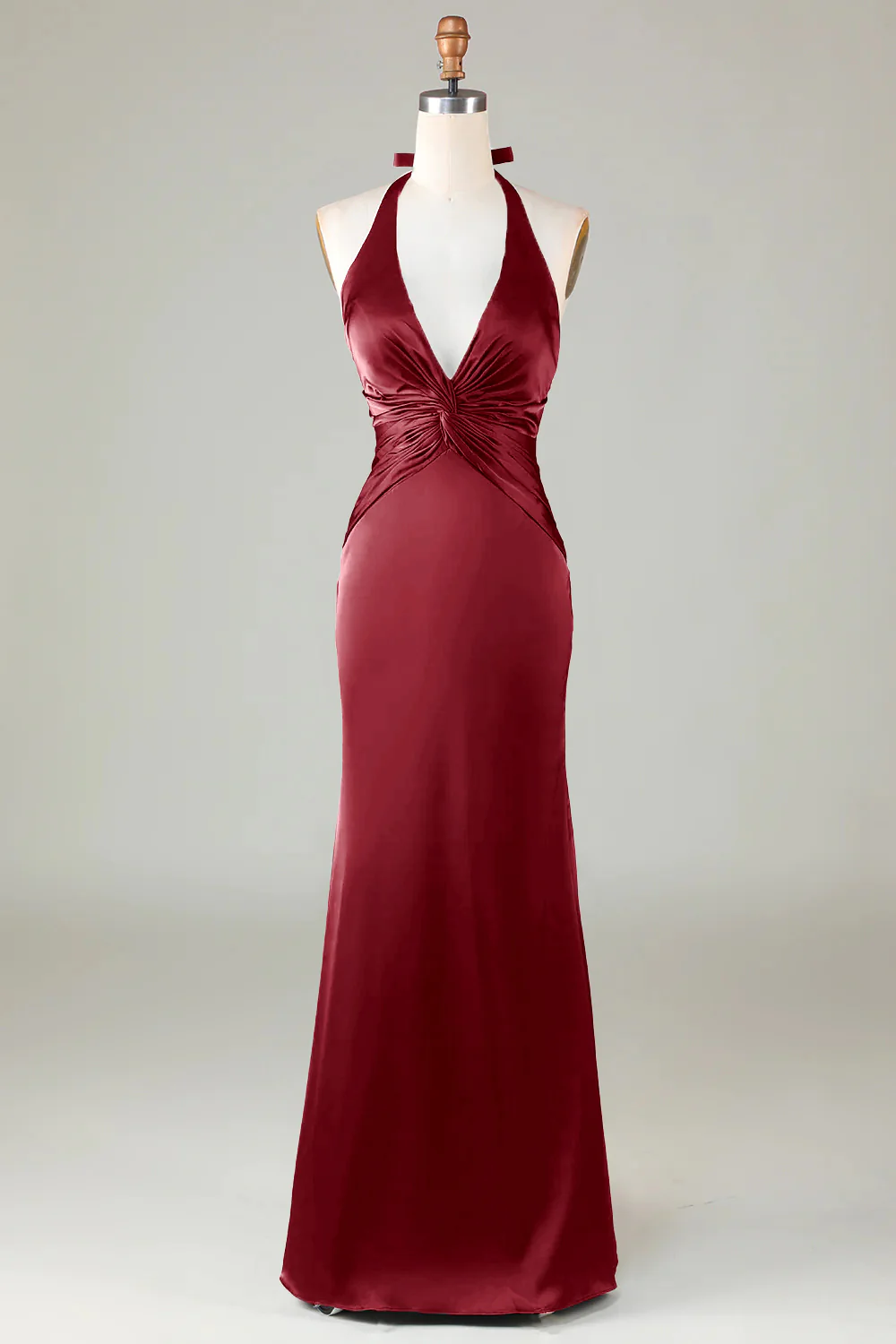 Mermaid Halter Dark Green Long Satin Bridesmaid Dress - VNBITS