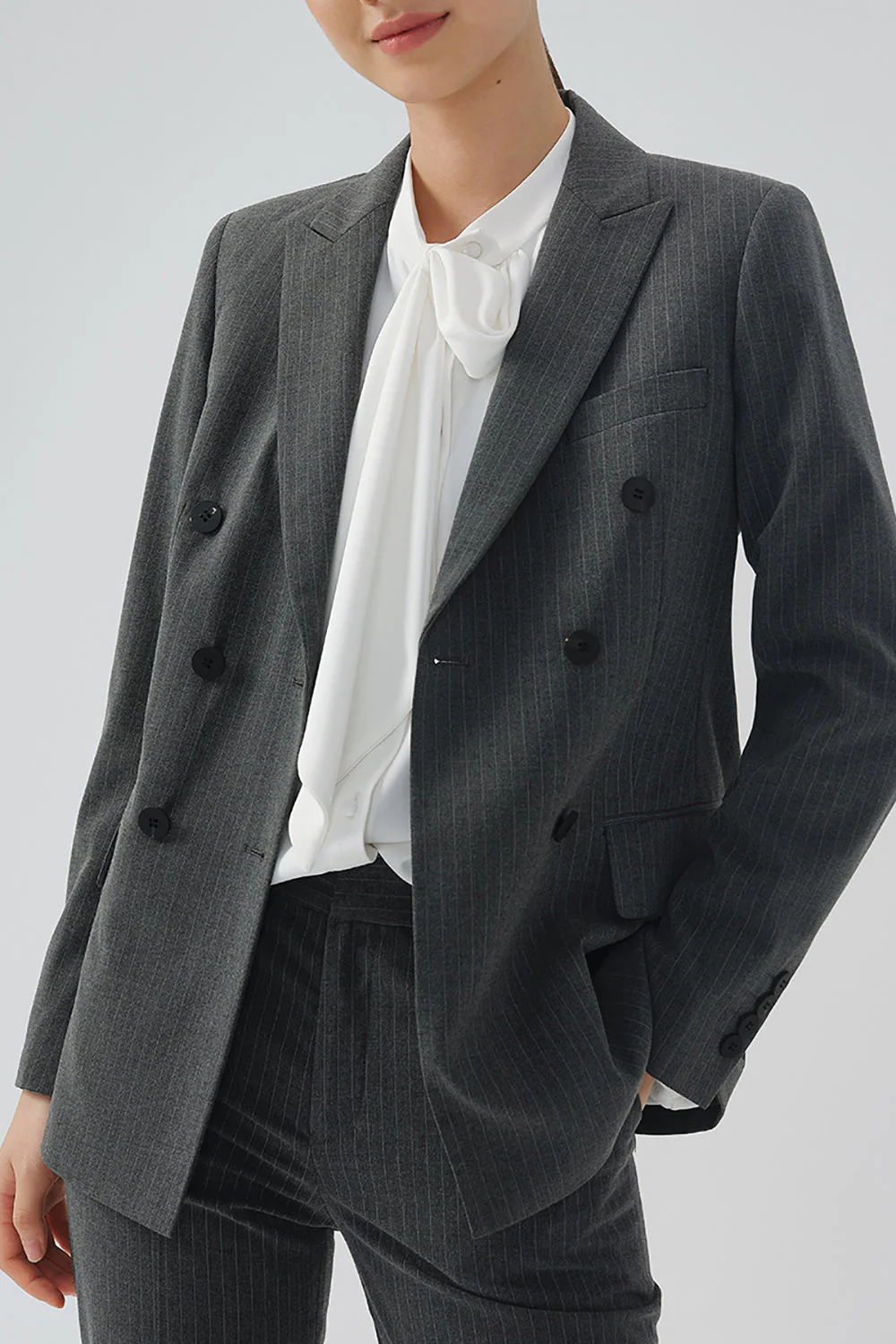 Black Striped Double Breasted Women Party Blazer - VNBITS