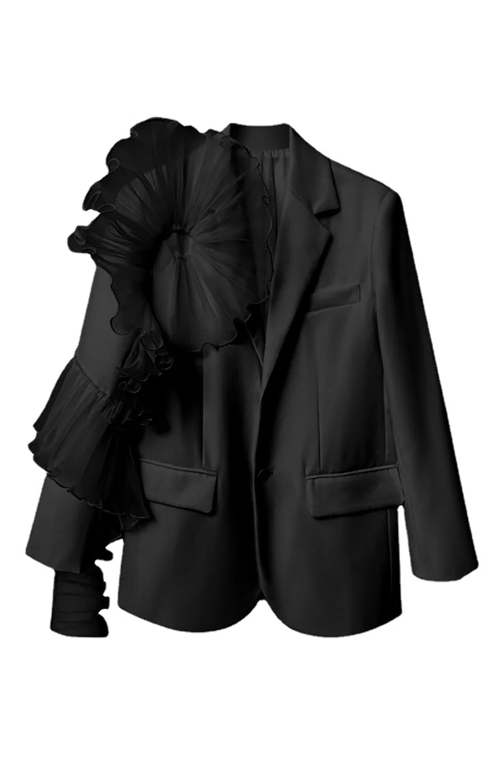 White Notched Lapel Two Buttons Women Party Blazer with Flower - VNBITS