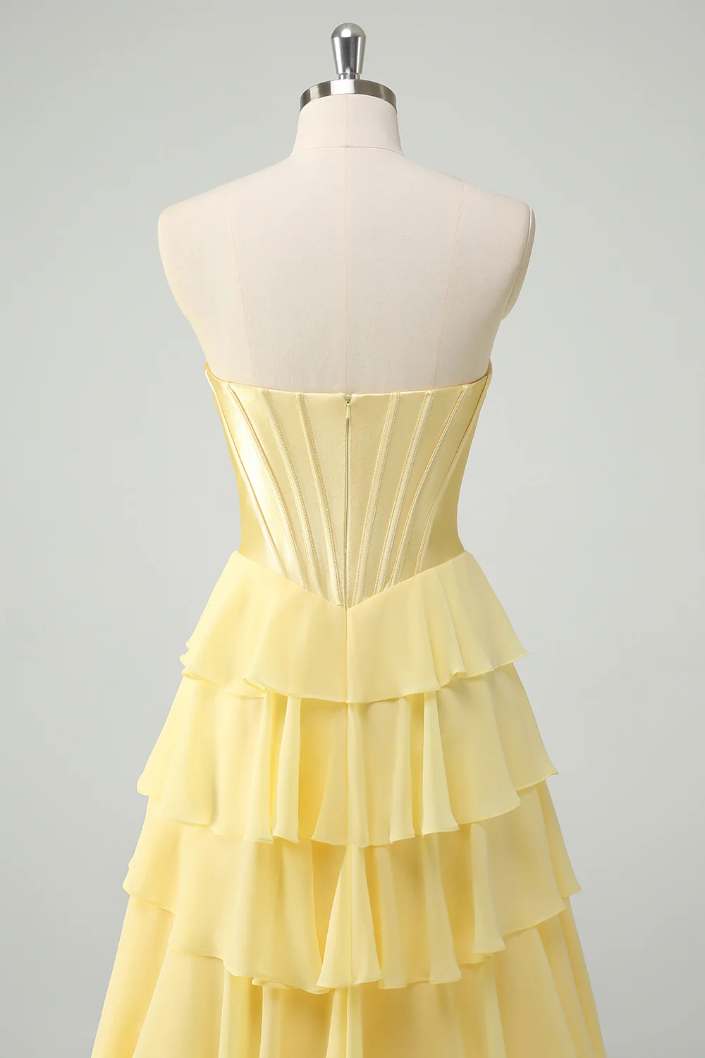 Yellow A-Line Tiered Sweetheart Long Prom Dress with Slit - VNBITS
