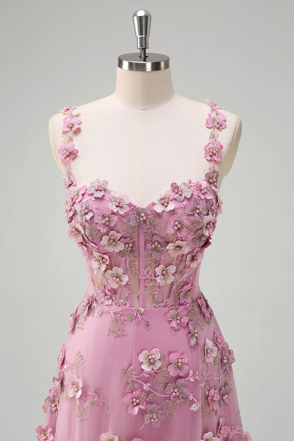 Taro Floral A-Line Spaghetti Straps Long Prom Dress with Slit - VNBITS