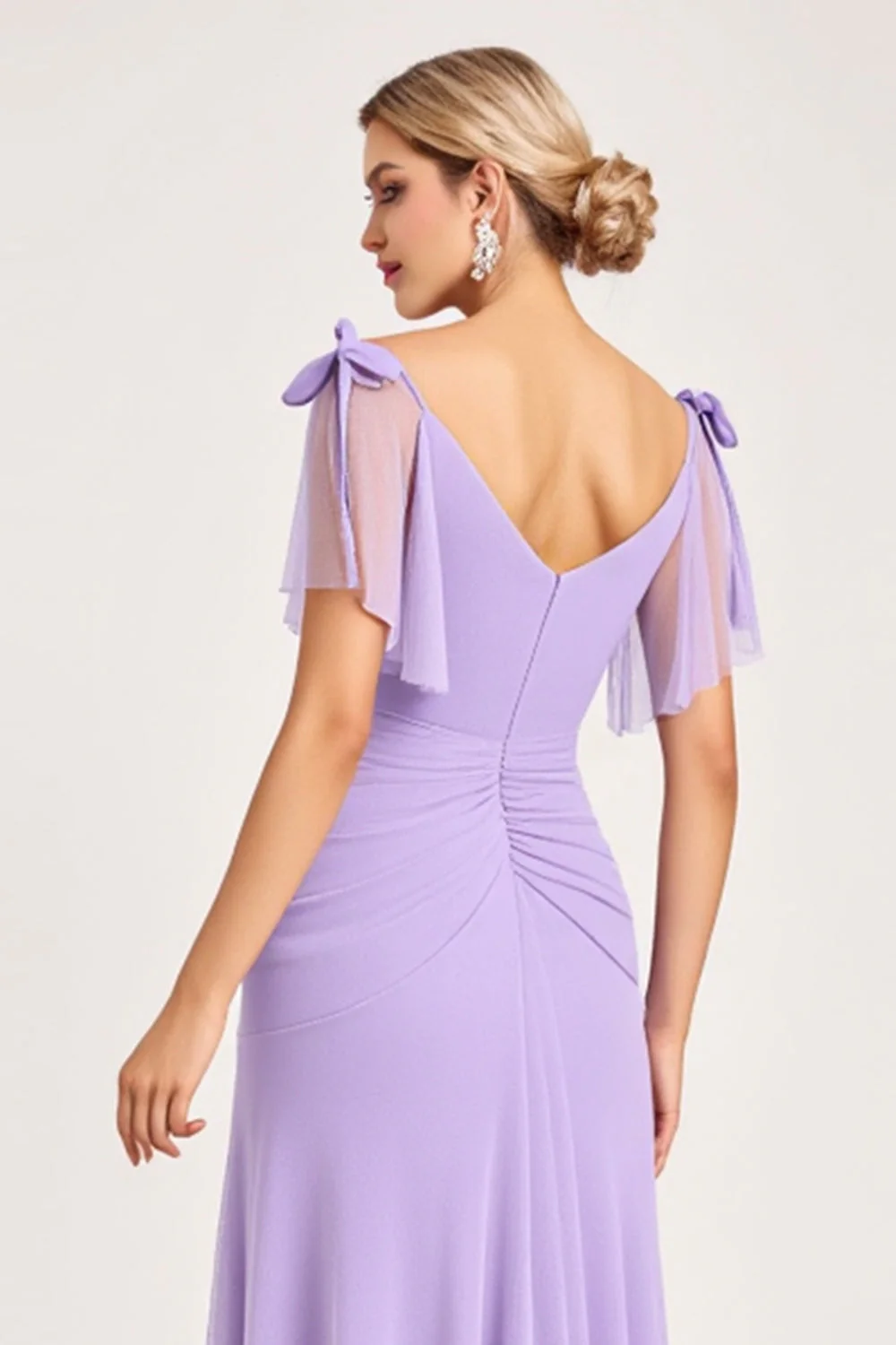 Lilac Maxi Sheath Spaghetti Straps Bridesmaid Dress with Slit - JUORTHO