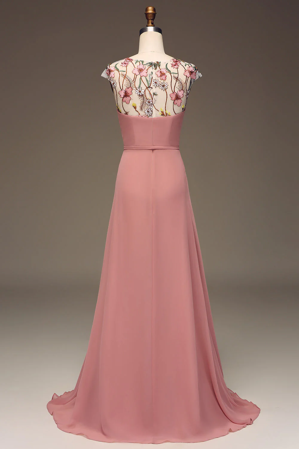Dusty Rose A-line Chiffon and Embroidery Maxi Bridesmaid Dress - JUORTHO
