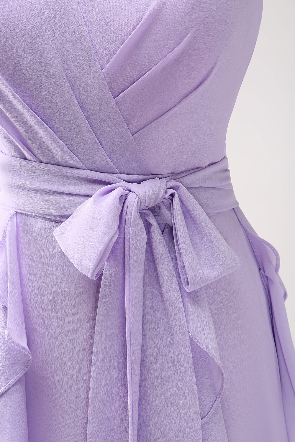 Lilac Chiffon Spaghetti Straps Long Bridesmaid Dress With Slit - JUORTHO