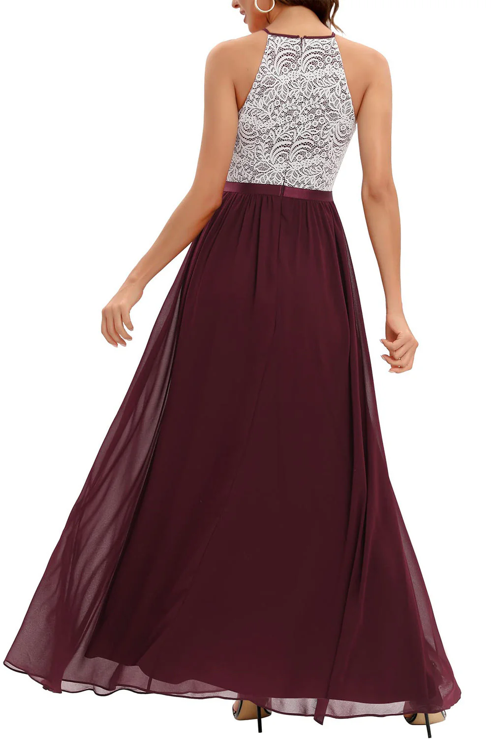A Line Halter Blush Long Bridesmaid Dress with Lace - JUORTHO