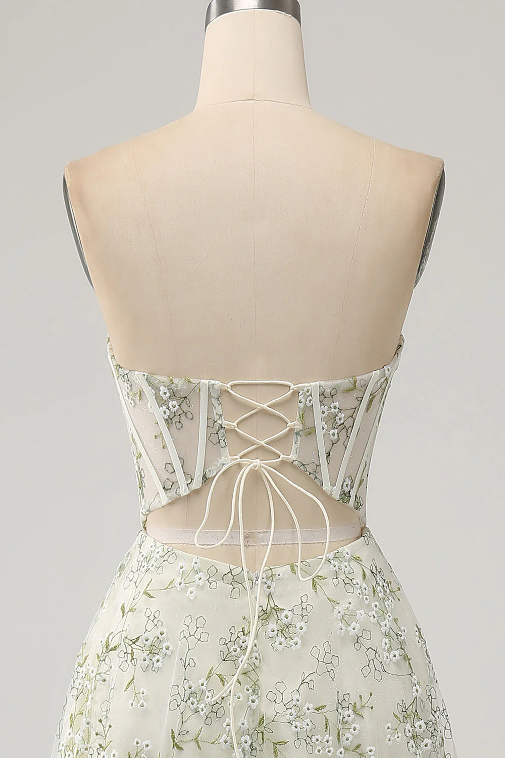 A-Line Light Green Corset Prom Dress with Embroidery - JUORTHO