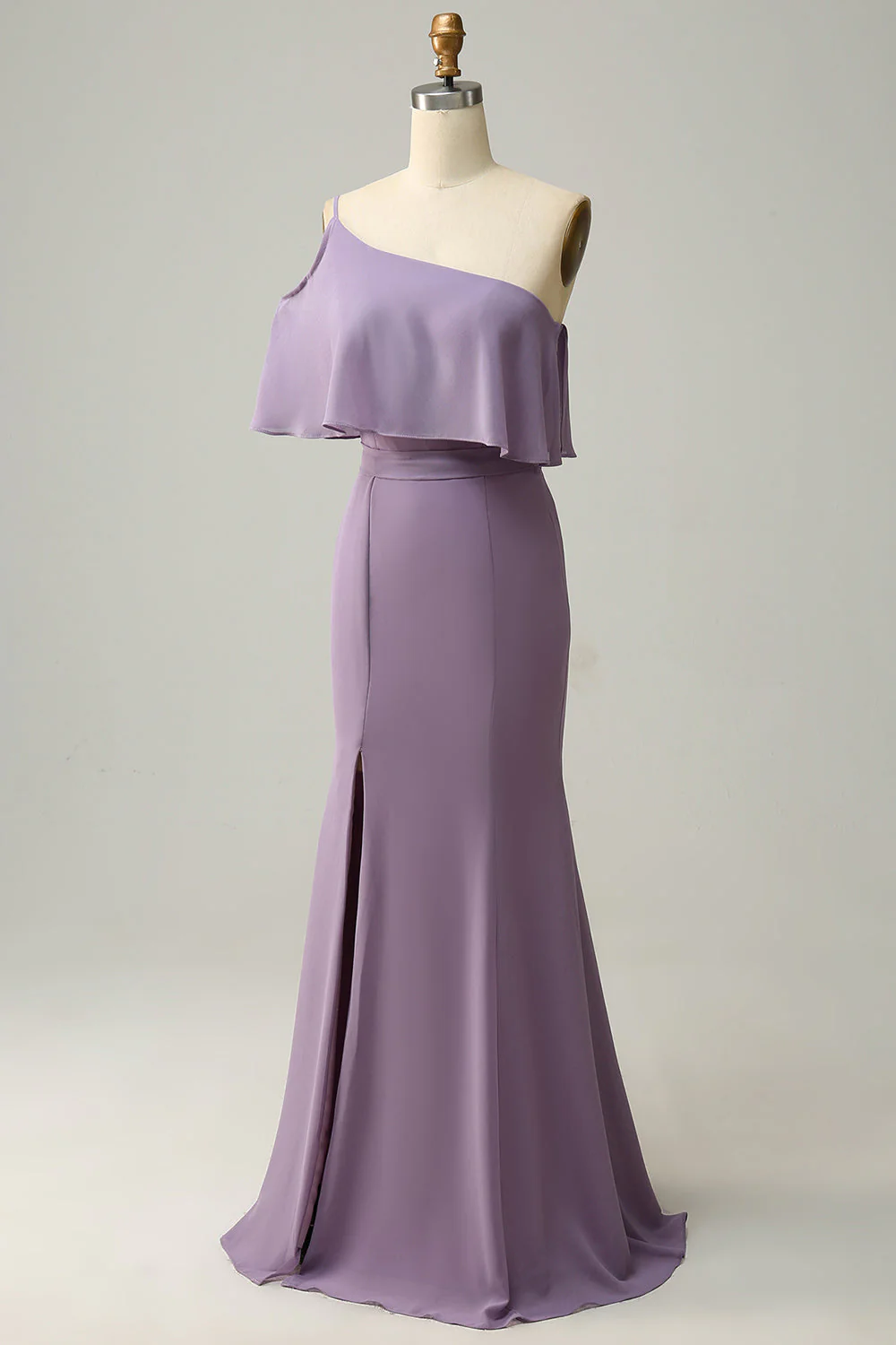 Sheath One Shoulder Purple Plus Size Bridesmaid Dress with Silt - JUORTHO