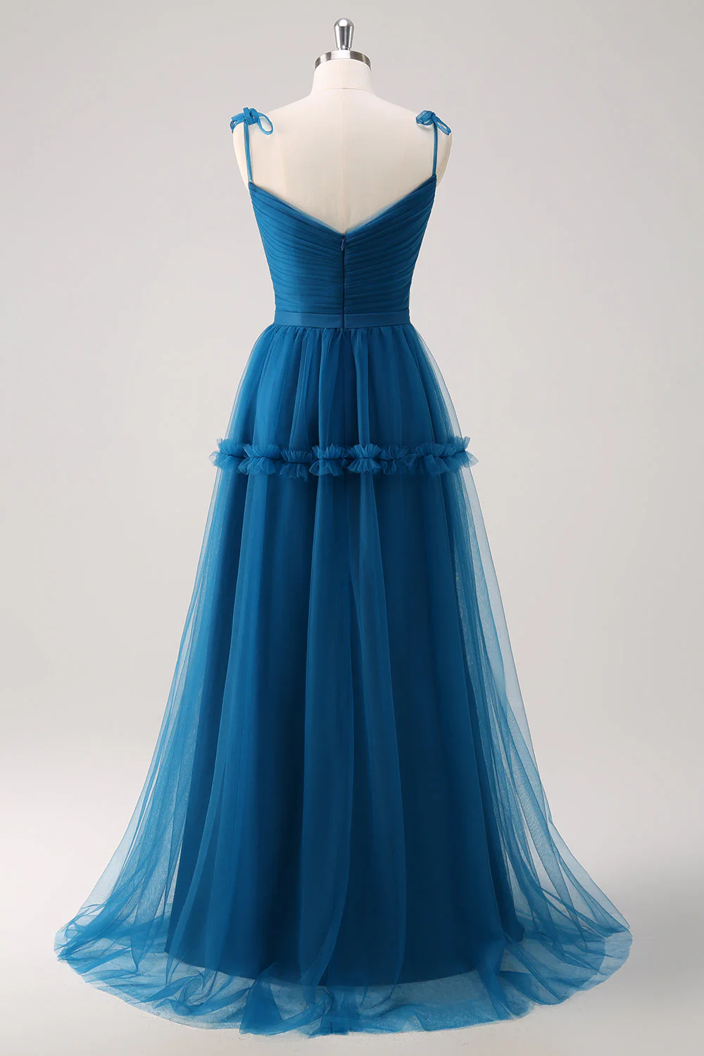 Dark Blue A-Line Spaghetti Straps Pleated Long Bridesmaid Dress - JUORTHO