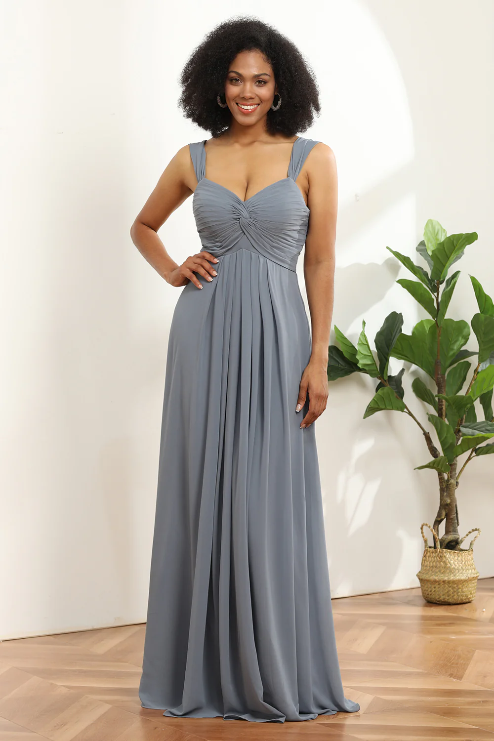 Off The Shoulder Grey Blue Bridesmaid Dress - JUORTHO