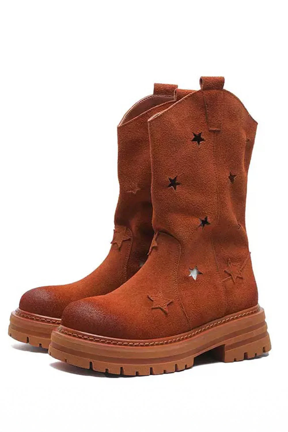 Fashion Grey Mid Calf Round Toe Slip On Boots - JUORTHO