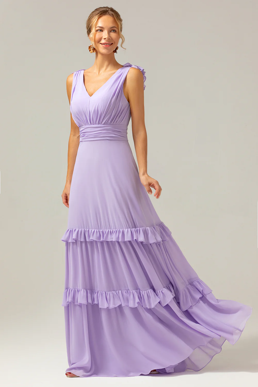 Lilac A-Line Chiffon Long Bridesmaid Dress - JUORTHO