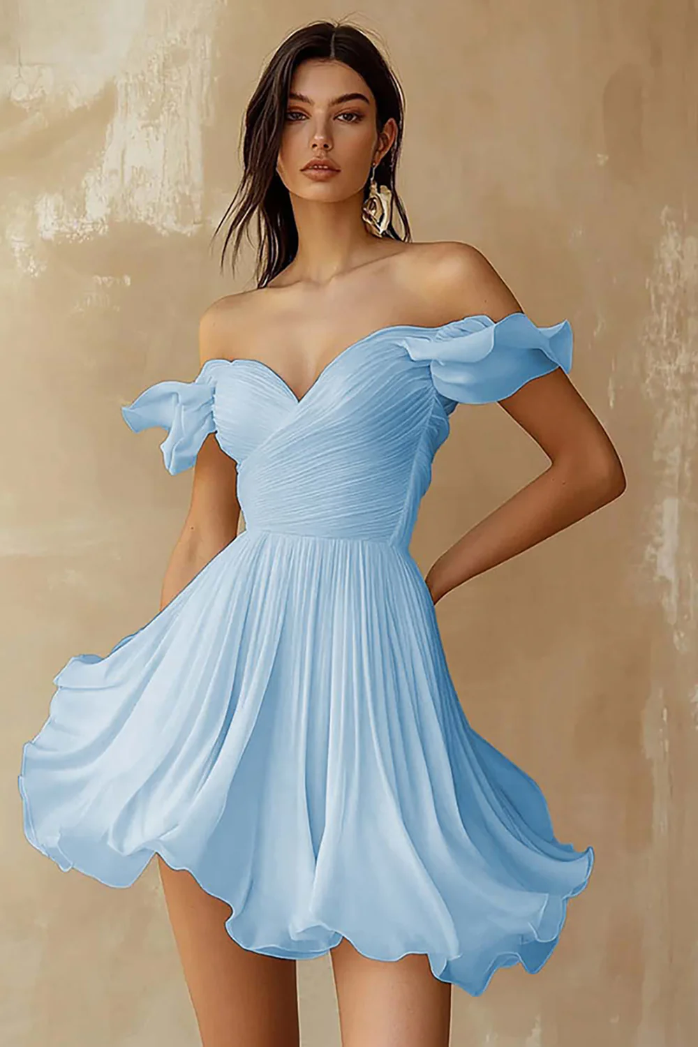 Chiffon Pleated A Line Mini Little White Dress with Ruffles - JUORTHO