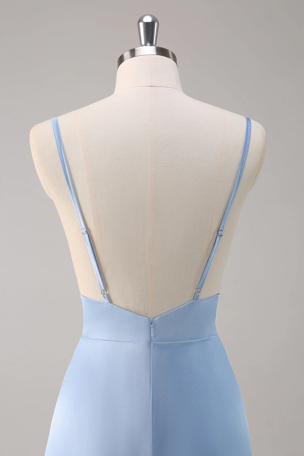 Sky Blue A-Line Spaghetti Straps Satin Long Bridesmaid Dress - JUORTHO