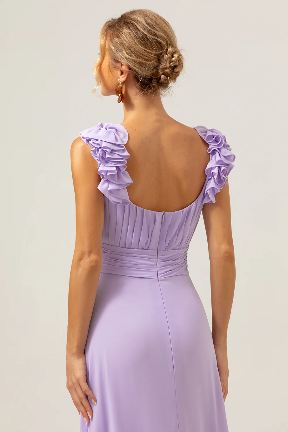 Lilac A-Line Chiffon Long Bridesmaid Dress - JUORTHO