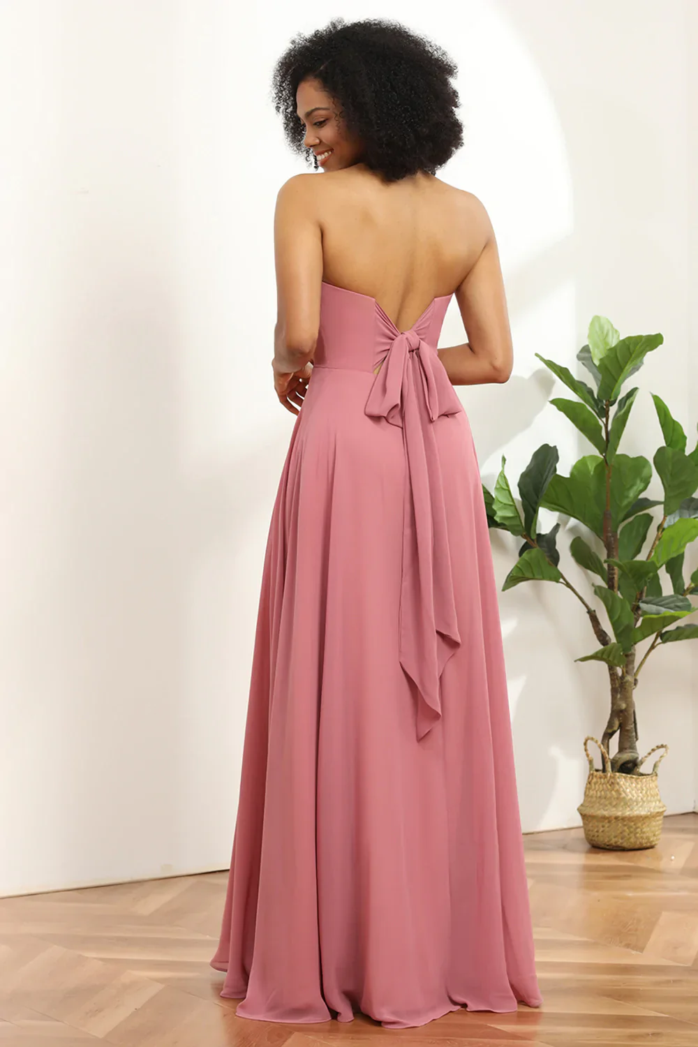 Chiffon A Line Blush Bridesmaid Dress - JUORTHO
