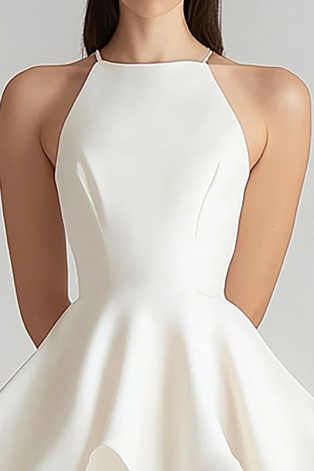 Ivory Chiffon A Line Short Graduation Dress with Ruffles - JUORTHO