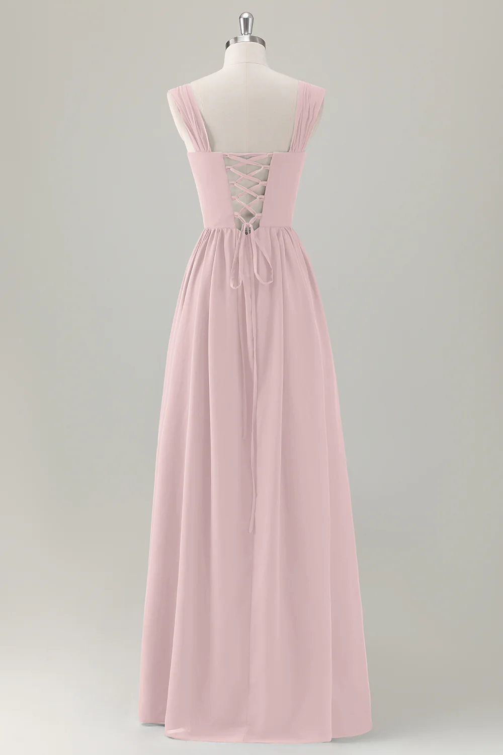 Champagne Corset A-Line Square Neck Long Bridesmaid Dress with Lace Up Back - JUORTHO