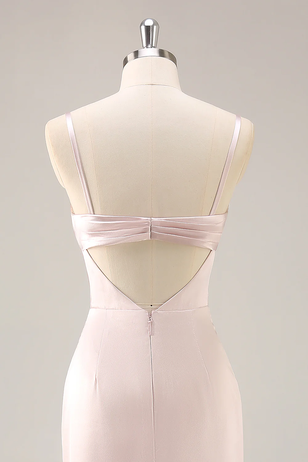 Candy Pink Mermaid Ruched Satin Long Bridesmaid Dress with Slit - JUORTHO