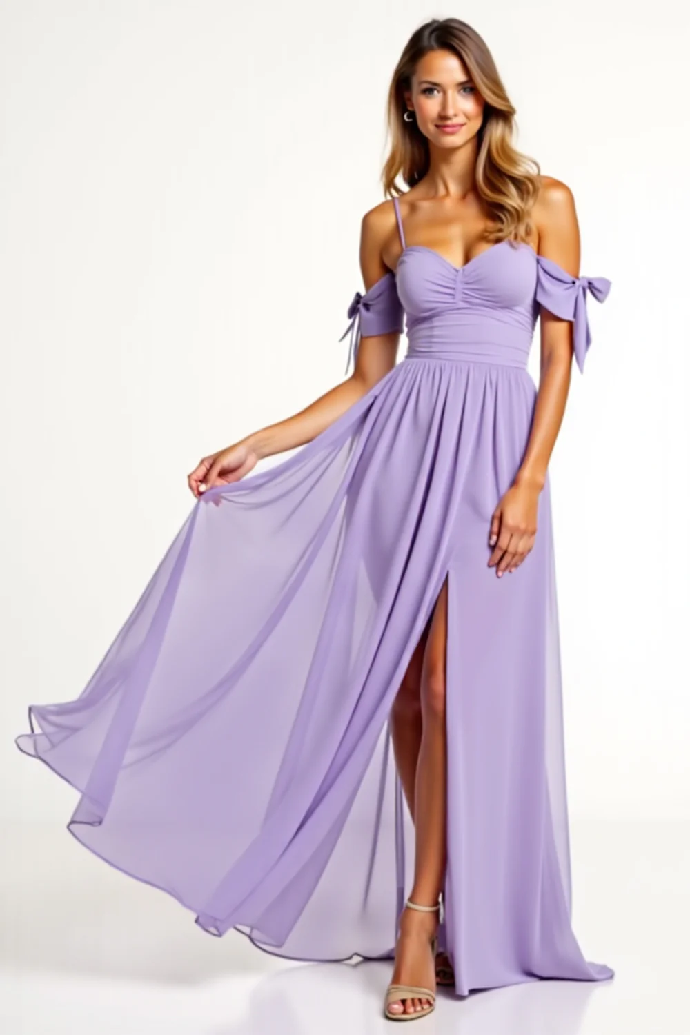 A Line Lilac Backless Long Bridesmaid Dress with Slit - JUORTHO
