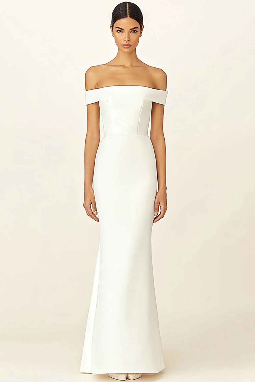 Off the Shoulder White Sheath Long Rehearsal Dinner Dress - JUORTHO