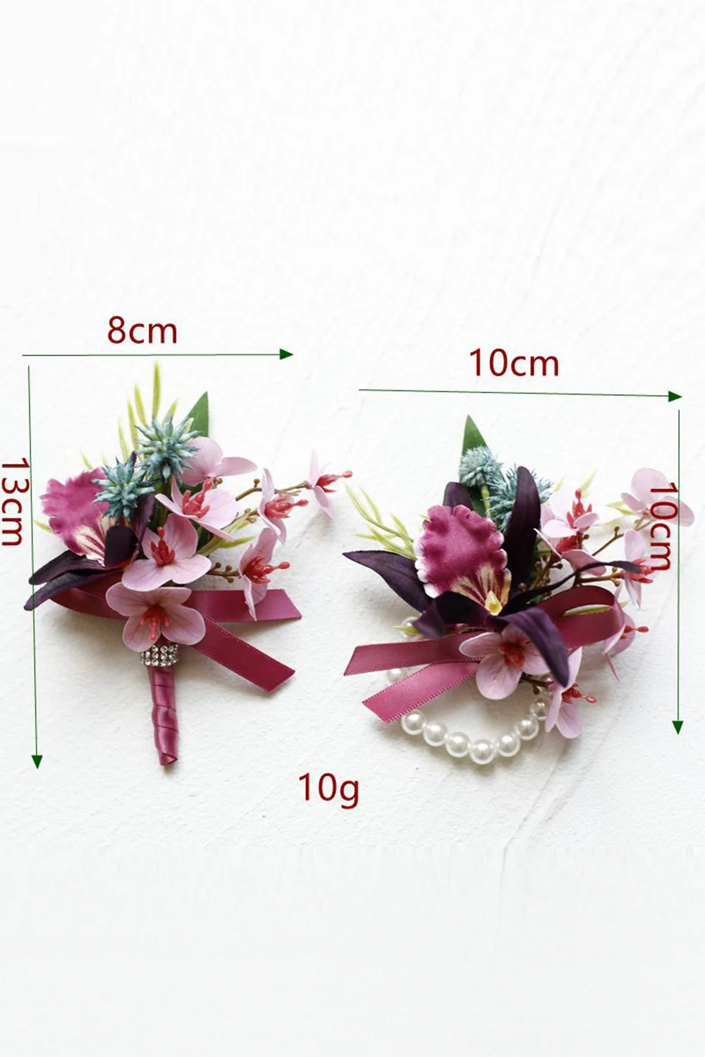 Burgundy Prom Wrist Corsage and Men‘s Boutonniere with Pearls - JUORTHO