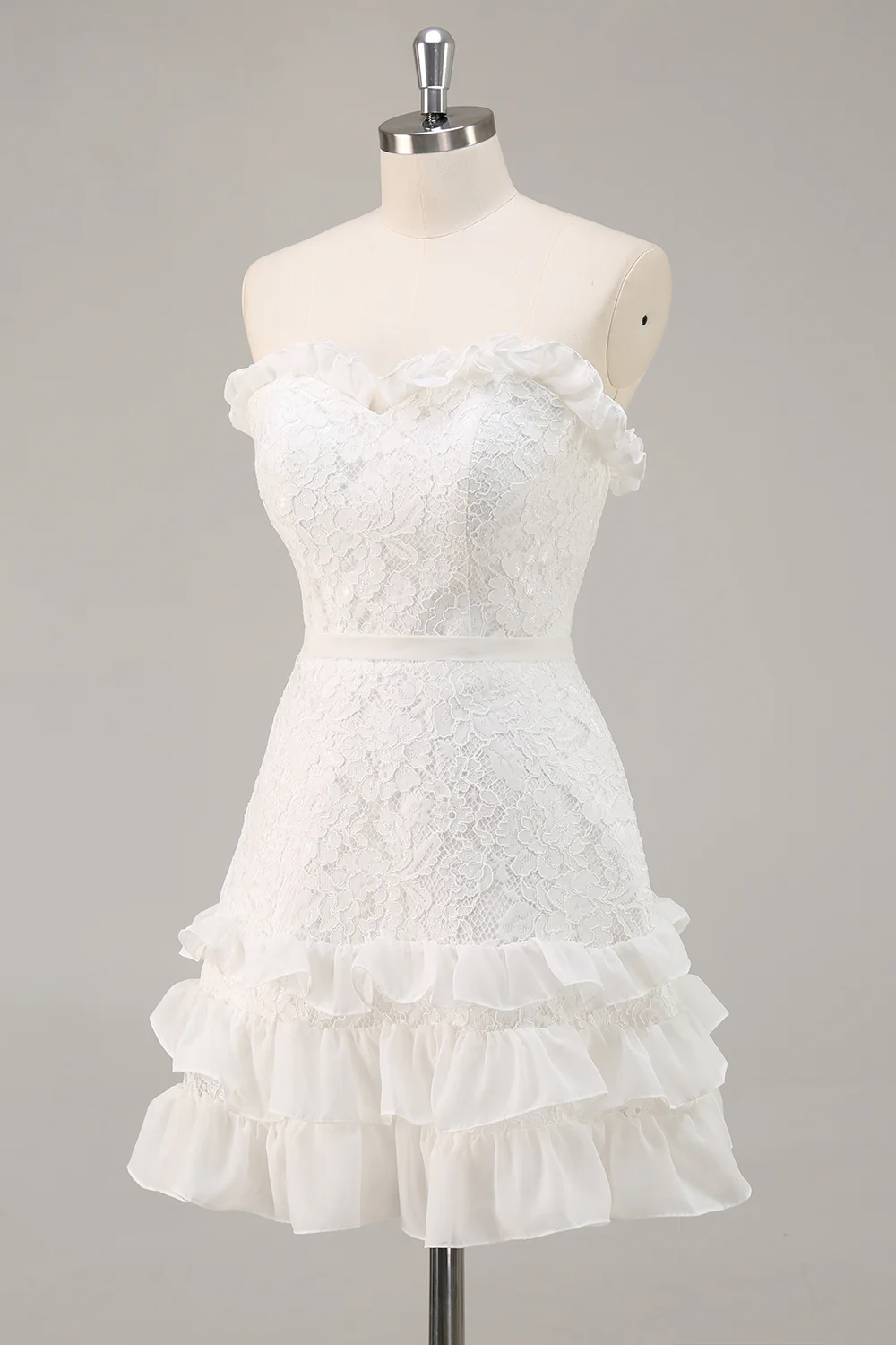 White A Line Lace Sweetheart Mini Graduation Dress - JUORTHO