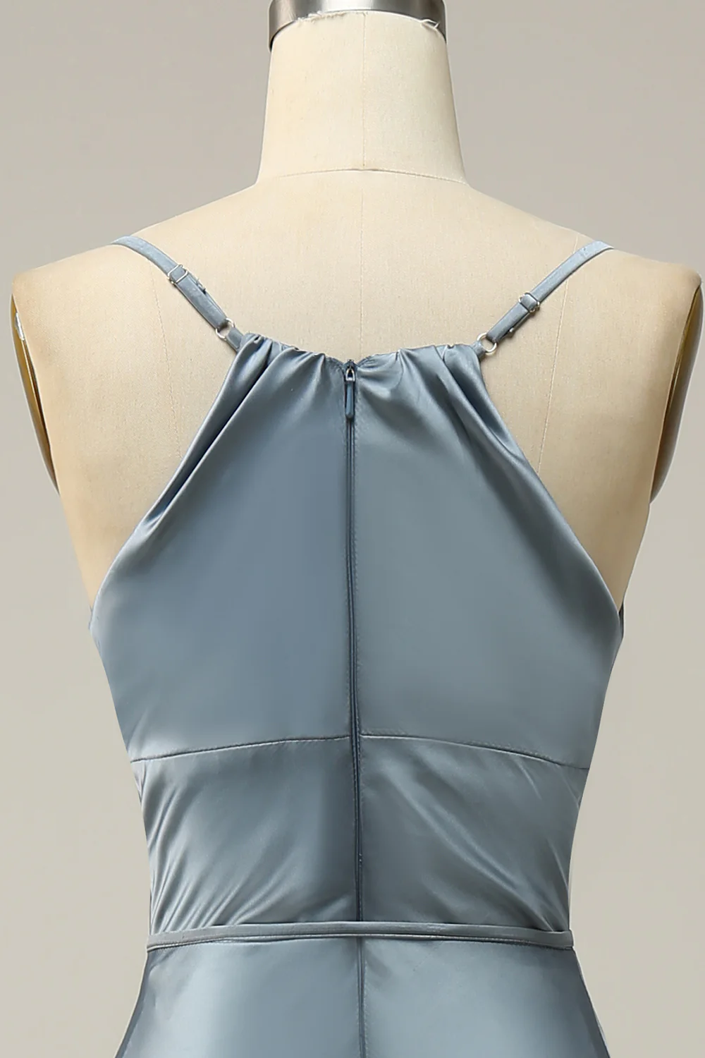 Sheath Spaghetti Straps Grey Blue Satin Bridesmaid Dress - JUORTHO