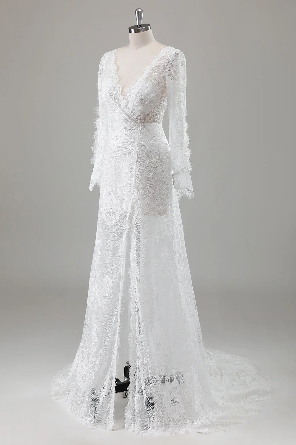 Romantic Ivory Lace Mermaid Wedding Dress with Slit - JUORTHO