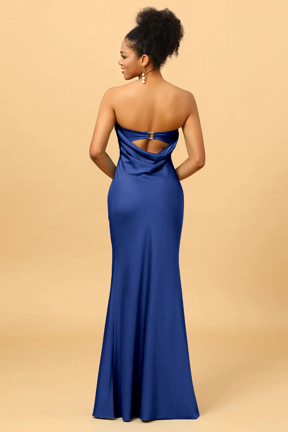 Grey Blue Satin Mermaid Bridesmaid Dress - JUORTHO