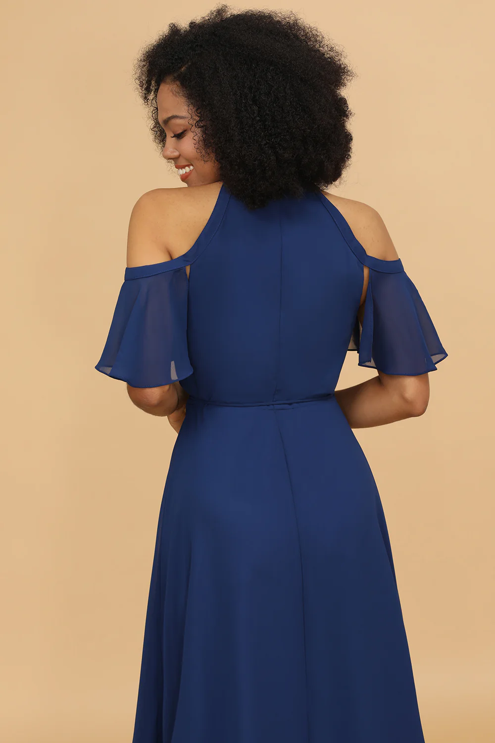 A-line Navy Chiffon Long Bridesmaid Dress - JUORTHO